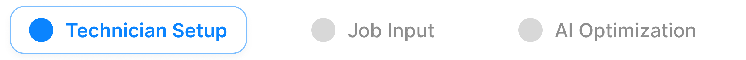 Technician setup, job input, and AI optimization steps